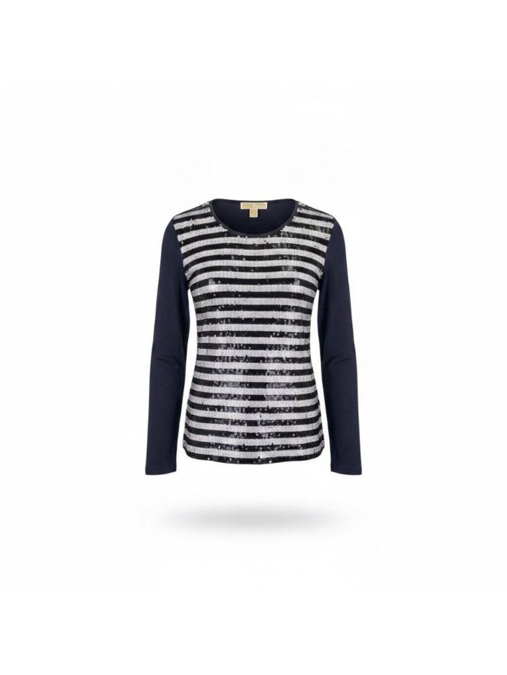 Michael Kors Womens Navy Sequin Striped Cotton & Modal Long Sleeve Top Size L